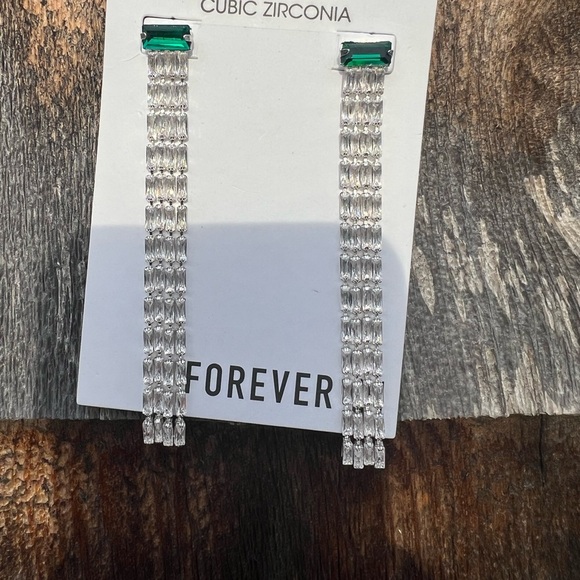 Forever 21 Silver & Green Geometric Drop Earrings - Picture 4 of 7